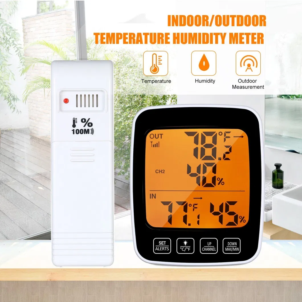 Wireless Indoor Outdoor Thermometer Temperature Humidity Monitor with High Precision