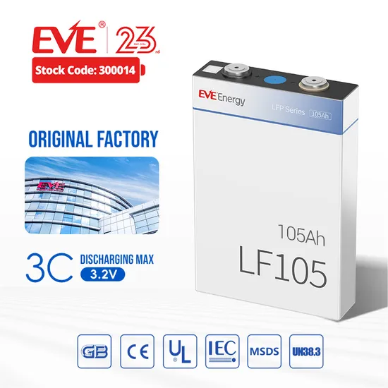Eve LiFePO4 105ah 3.2V LiFePO4 Battery Cell 4000 Cycles Max 3c Prismatic Lithium Battery LiFePO4 Cell for Home Energy Storage/Engineering Power Lithium Cell 